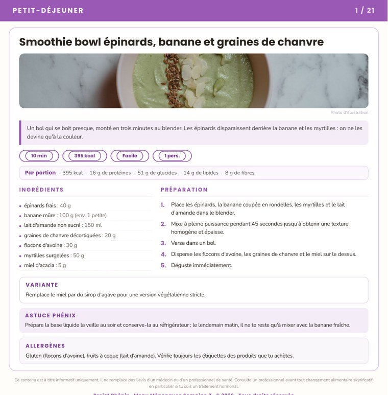 Une fiche recette du Menu 7 jours Ménopause