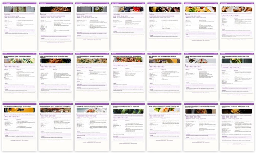 Les 21 fiches recettes du menu