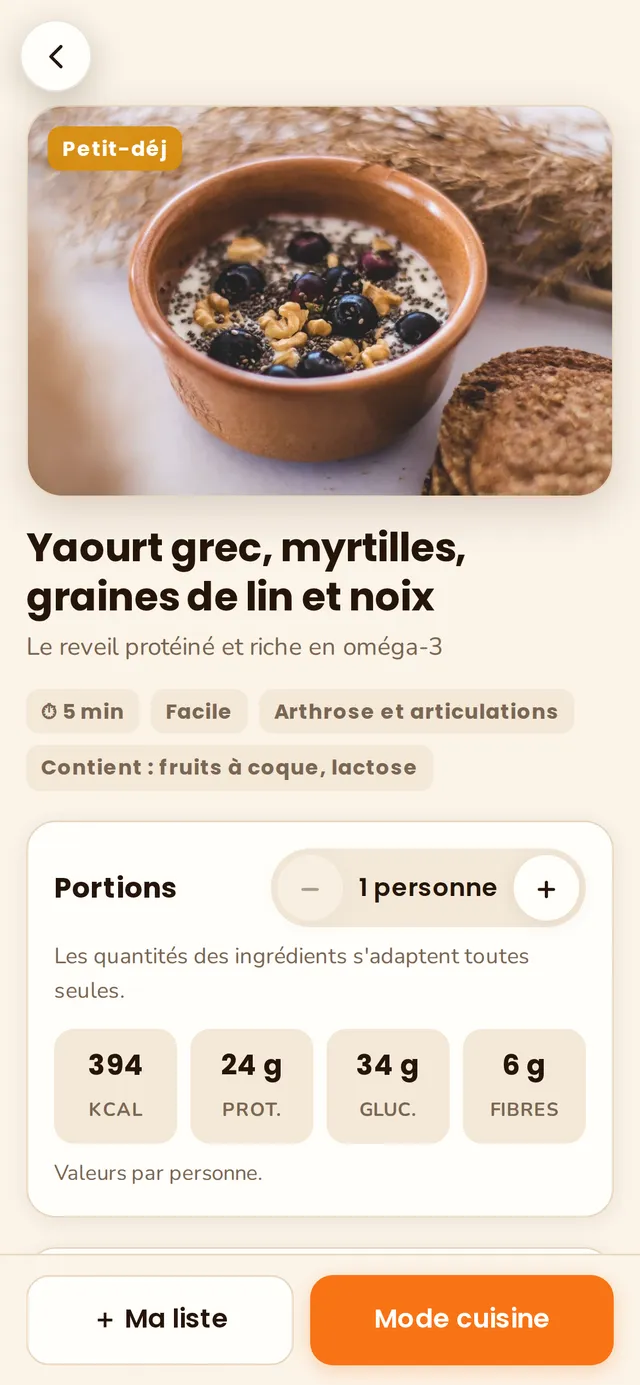 Une fiche recette dans Cuisine Phénix